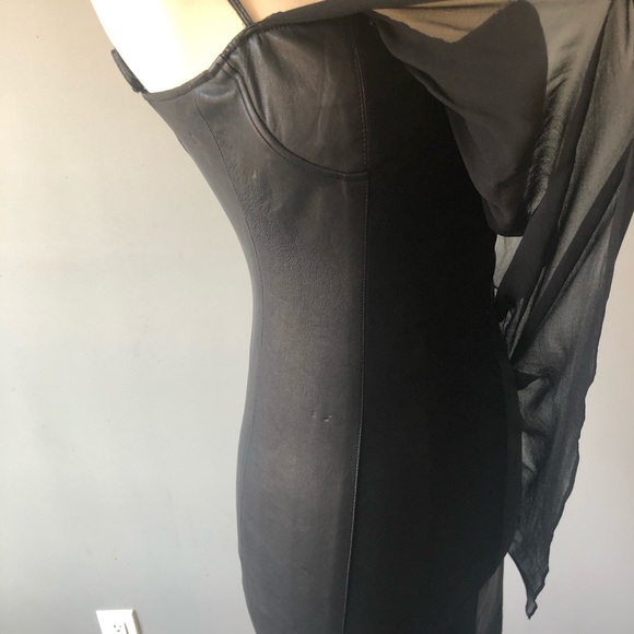 Alice & Olivia Faux Leather Evening Dress Chiffon - Picture 4 of 15